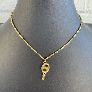 Gold & Crystal Tennis Padel Racket Necklace